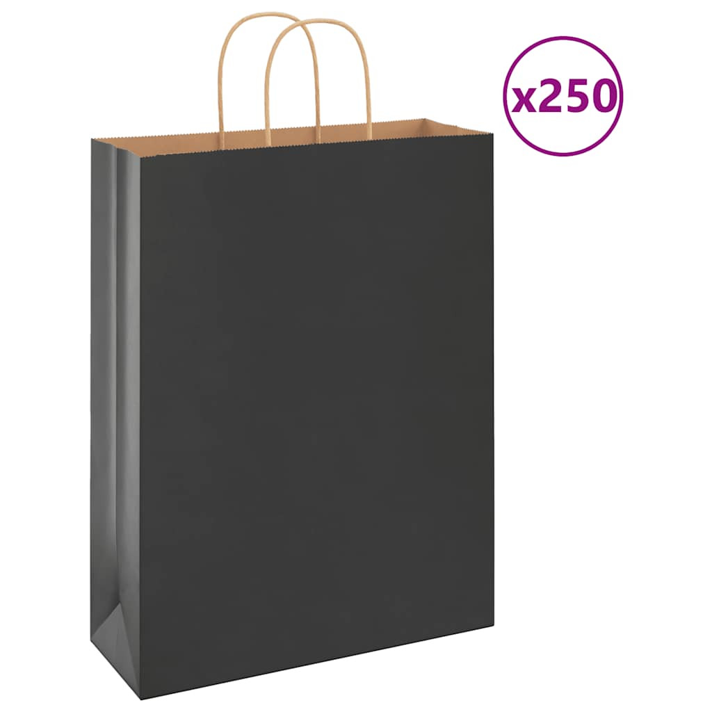 vidaXL Papiertragetaschen 250 Stk. mit Henkeln Schwarz 32x12x42 cm