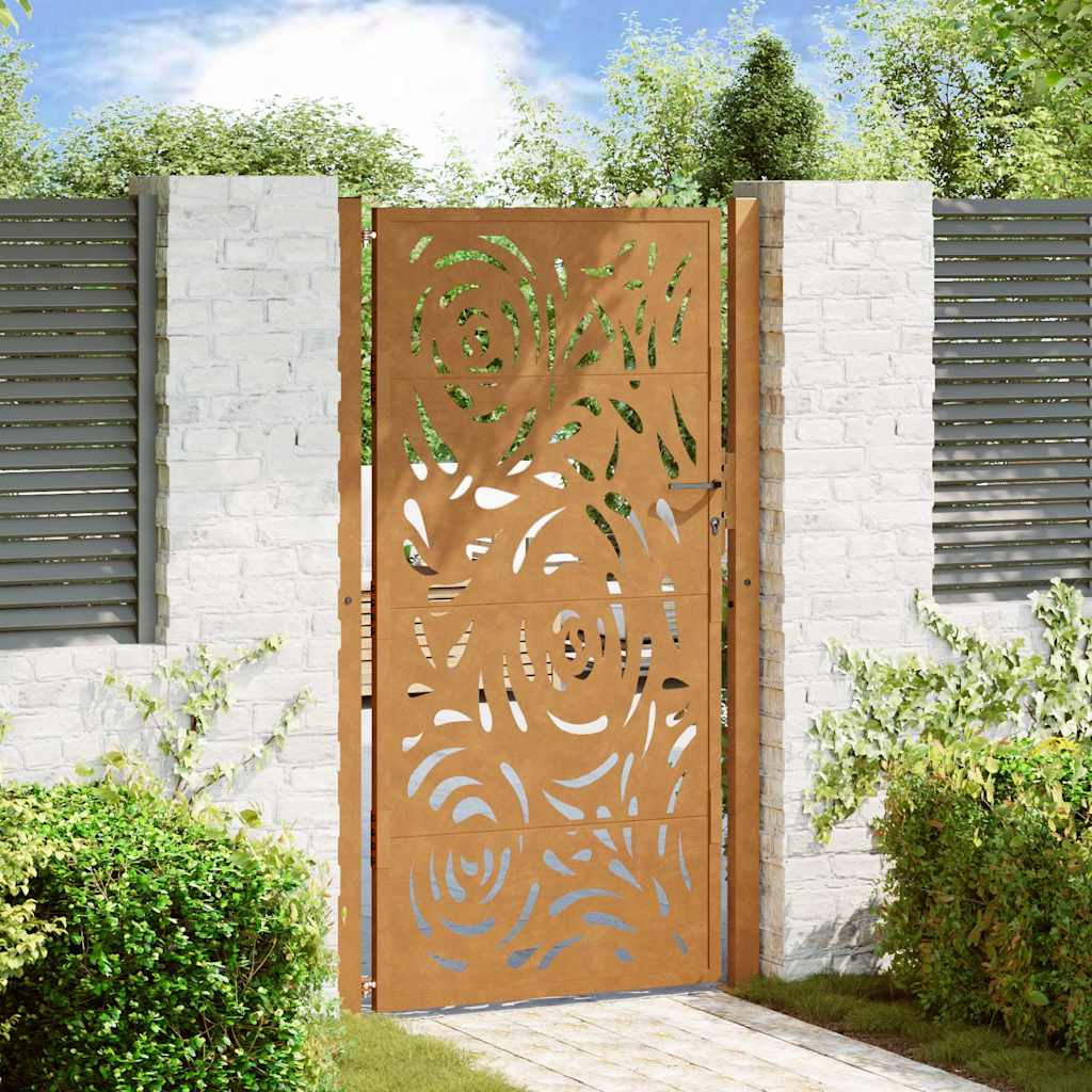 vidaXL Gartentor 100x175 cm Verwitterungsstahl Flammendesign