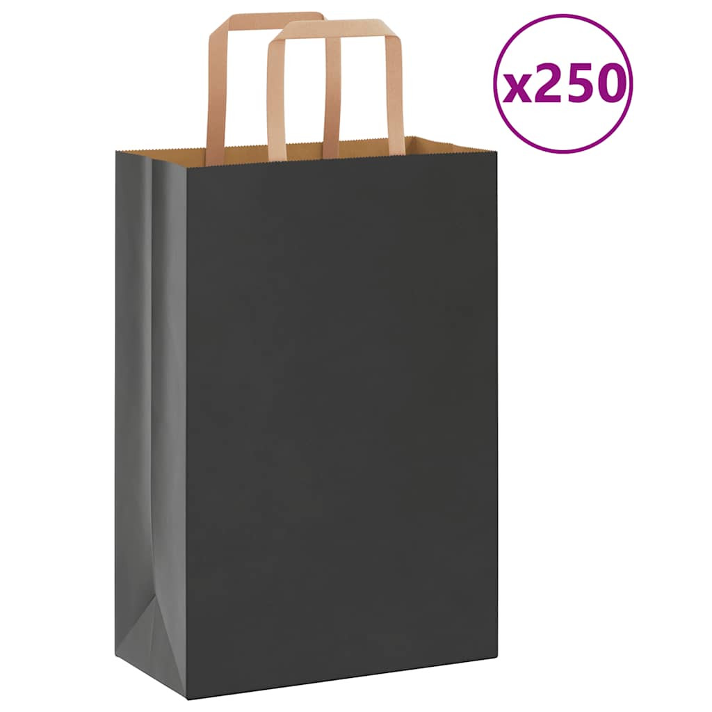 vidaXL Papiertragetaschen 250 Stk. mit Henkeln Schwarz 21x11x31 cm