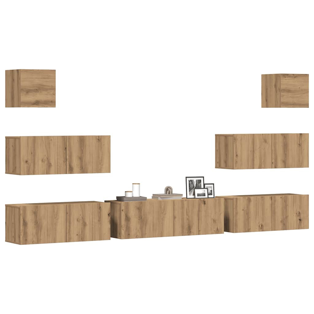 vidaXL 7-tlg. TV-Schrank-Set Wandmontage Artisan-Eiche Holzwerkstoff