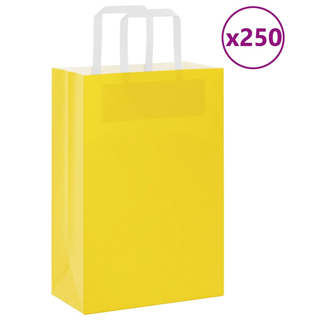 vidaXL Papiertragetaschen 250 Stk. mit Henkeln Gelb 21x11x31 cm