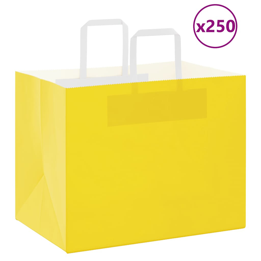 vidaXL Papiertragetaschen 250 Stk. mit Henkeln Gelb 32x22x24 cm