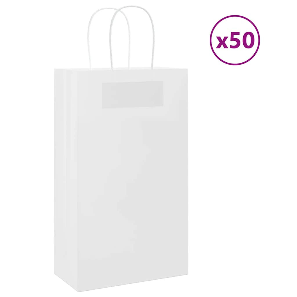 vidaXL Papiertragetaschen 50 Stk. mit Henkeln Weiß 21x11x36 cm