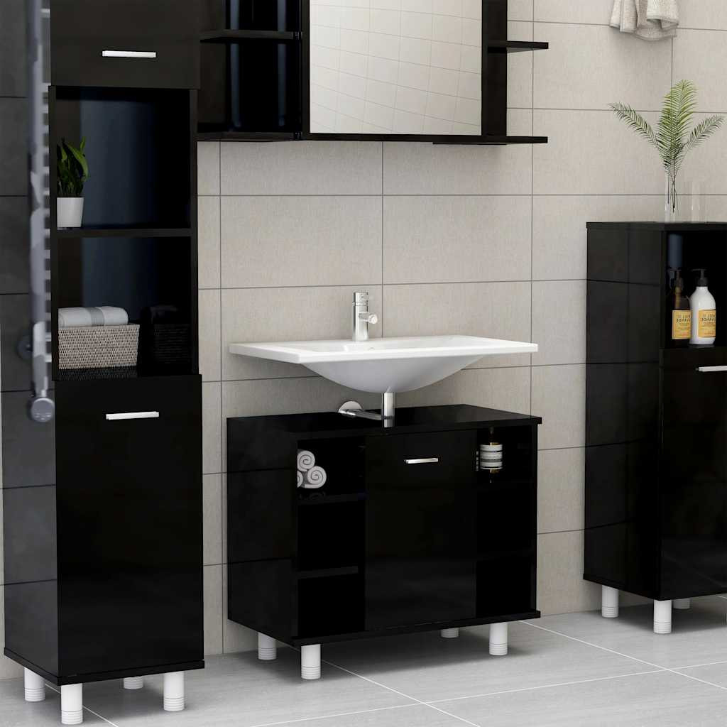 vidaXL Badezimmerschrank Hochglanz-Schwarz 60x32x53,5 cm Holzwerkstoff