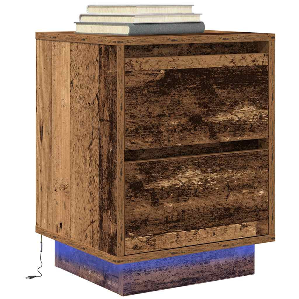 vidaXL Nachttisch mit LED-Leuchten Altholz-Optik 38x34x50 cm