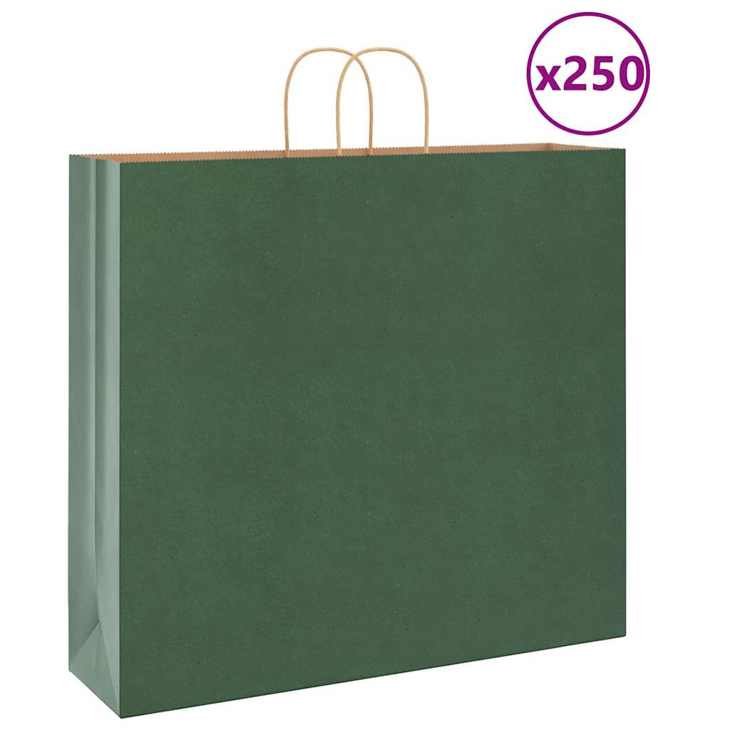 vidaXL Papiertragetaschen 250 Stk. mit Henkeln Grün 54x15x49 cm