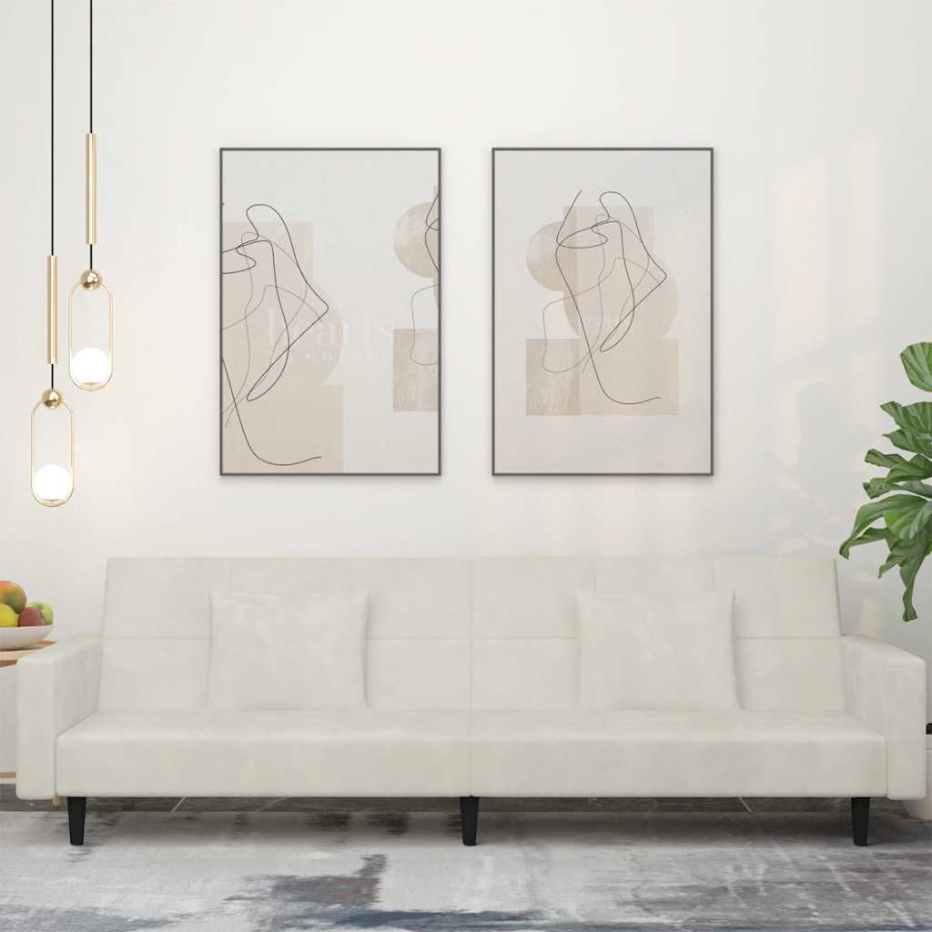 vidaXL Schlafsofa 2-Sitzer mit 2 Kissen Creme Samt