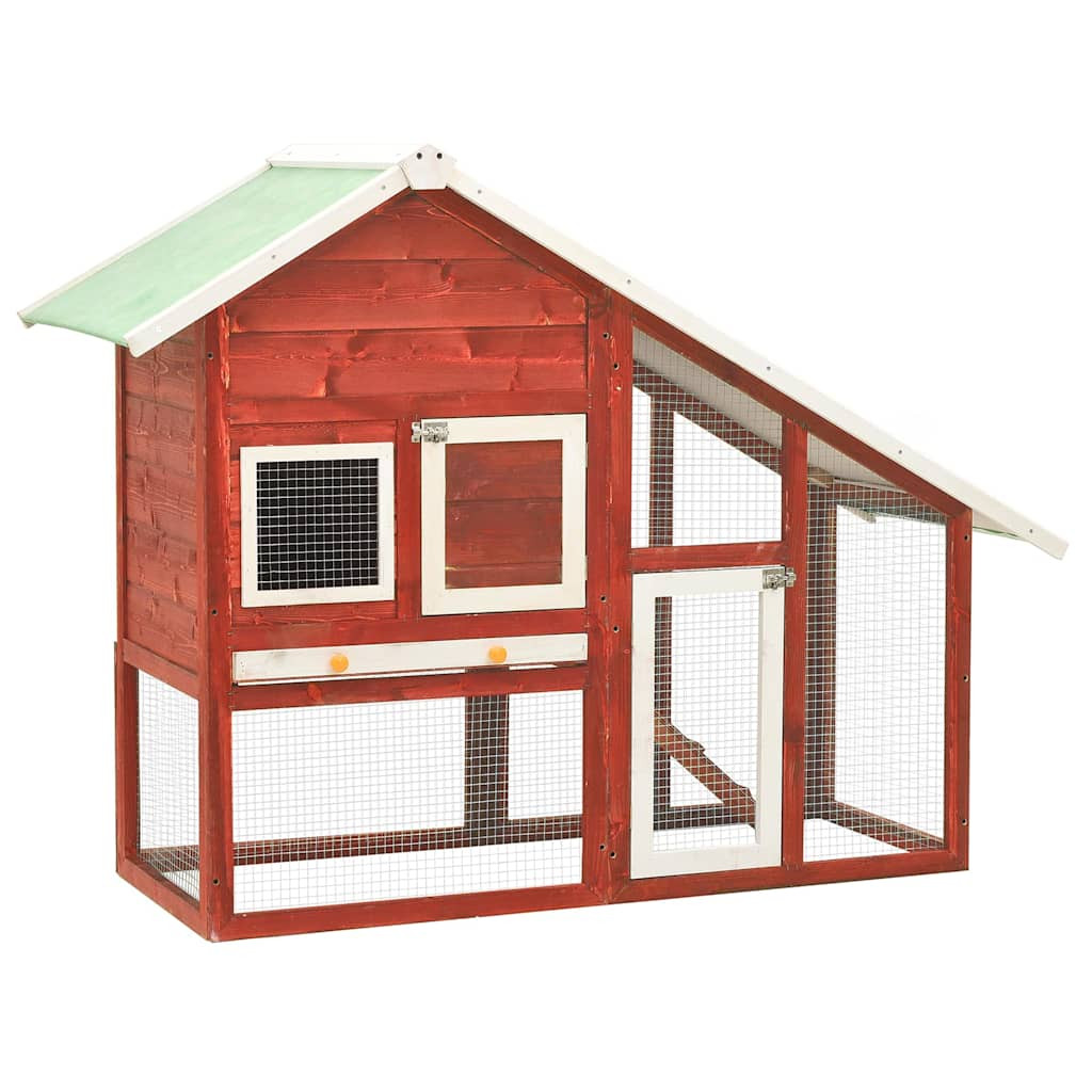 vidaXL Kaninchenstall Rot und Weiß 140x63x120 cm Tanne Massivholz