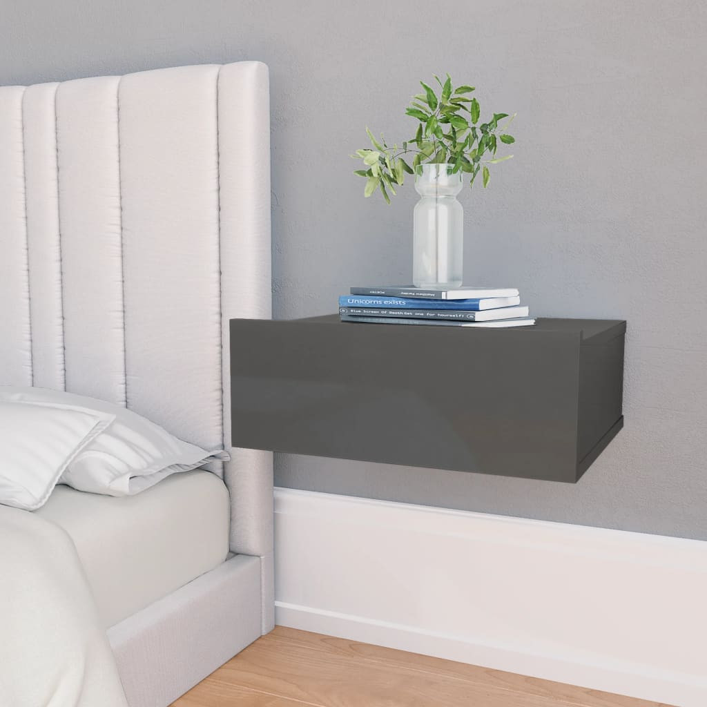 vidaXL Hängende Nachttische 2 Stk. Hochglanz-Grau 40x30x15 cm