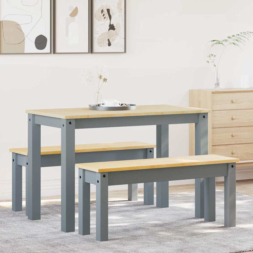 vidaXL 3-tlg. Essgruppe PANAMA Grau Massivholz Kiefer