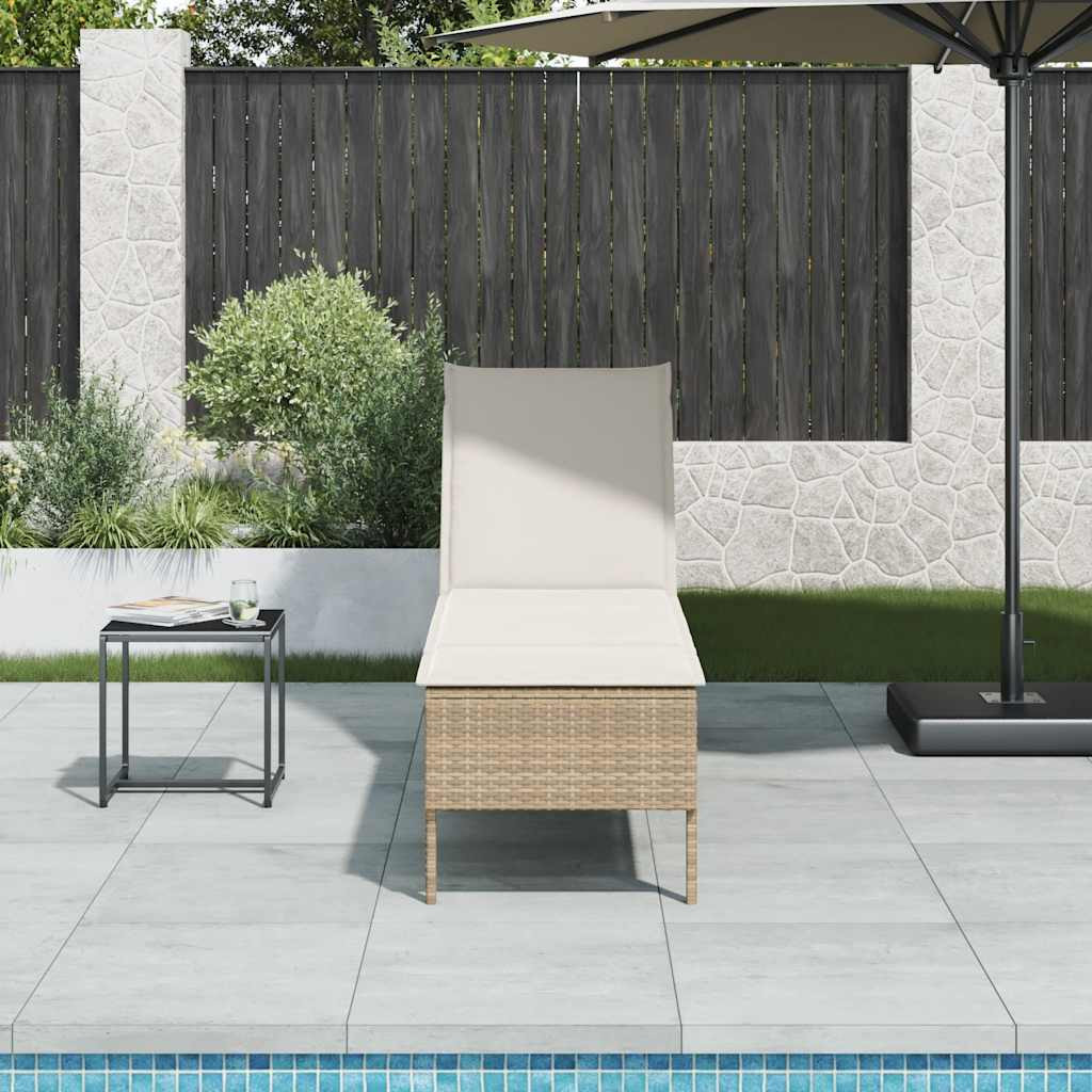 vidaXL Sonnenliege mit Auflage Beige 55x200x44 cm Poly Rattan