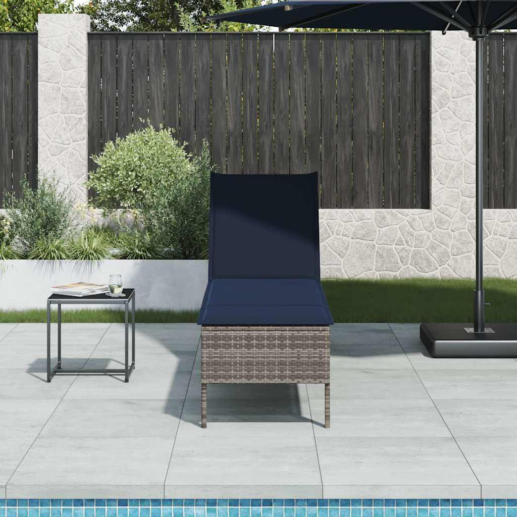 vidaXL Sonnenliege mit Auflage Grau 55x200x44 cm Poly Rattan
