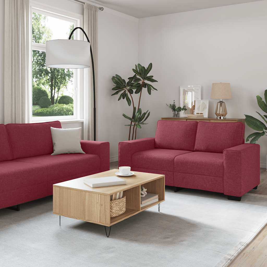 vidaXL 2-tlg. Sofagarnitur mit Kissen Weinrot Stoff