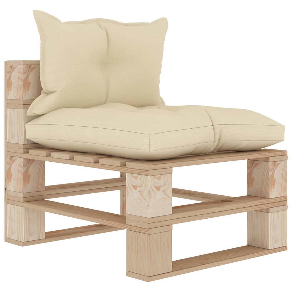 vidaXL Garten-Paletten-Mittelsofa mit Kissen in Creme Holz