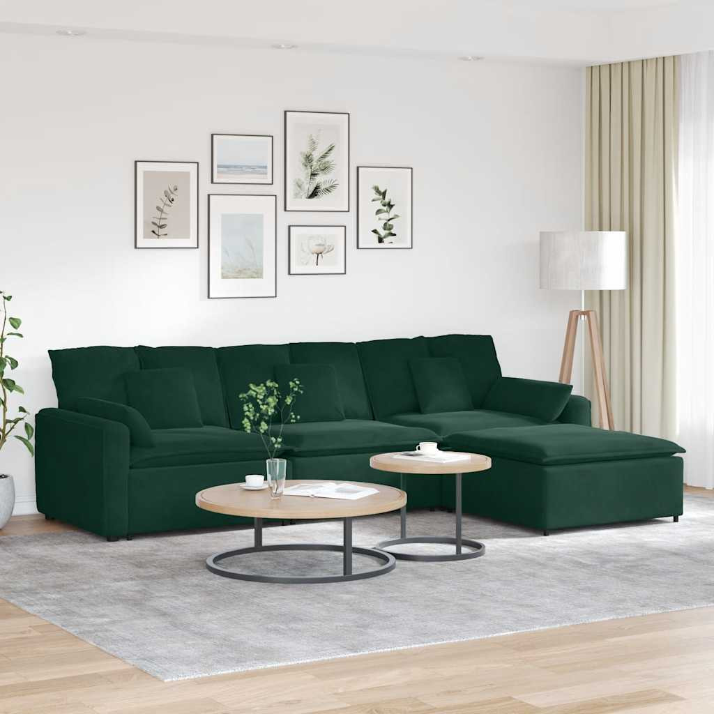 vidaXL Modulares Sofa mit Fußhocker und Kissen Dunkelgrün