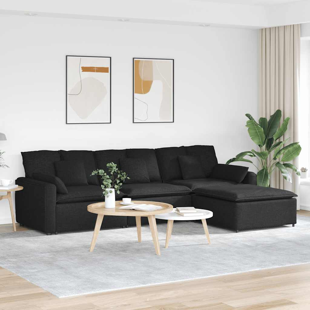 vidaXL Modulares Sofa mit Fußhocker und Kissen Schwarz