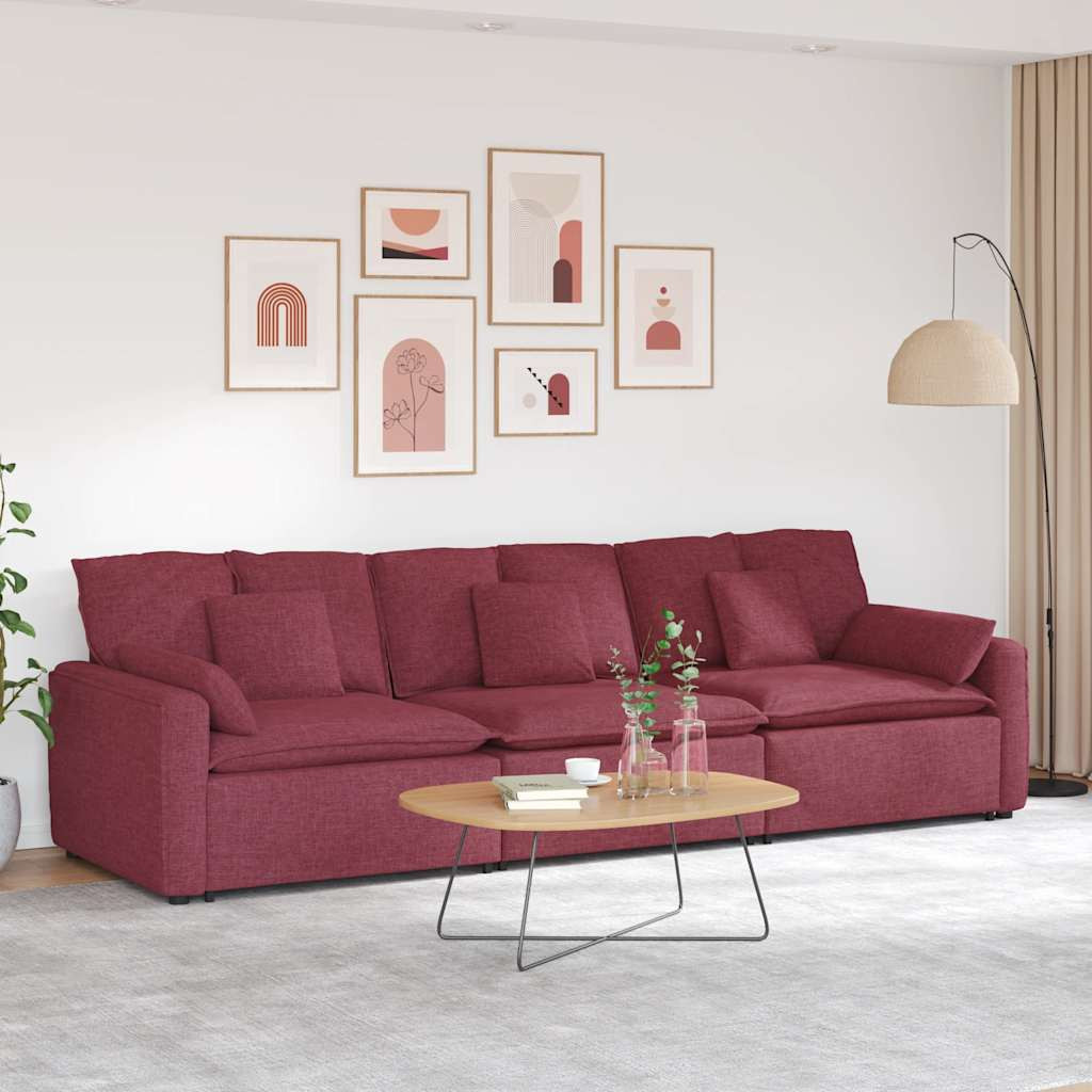 vidaXL Modulares Sofa mit Kissen Weinrot