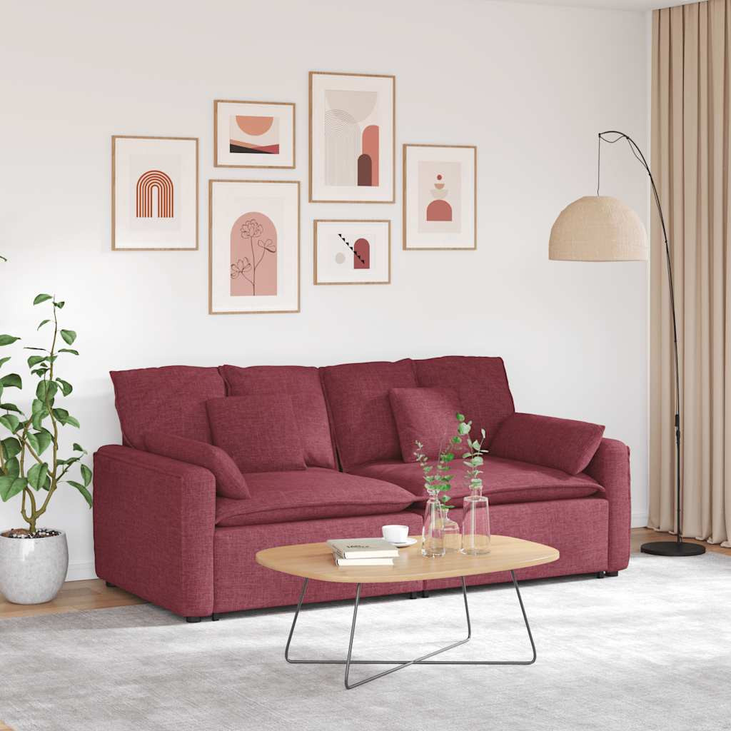 vidaXL Modulares Sofa mit Kissen Weinrot