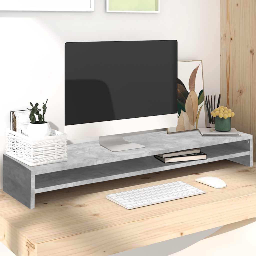 vidaXL Monitorständer Betongrau 100x24x13 cm Holzwerkstoff