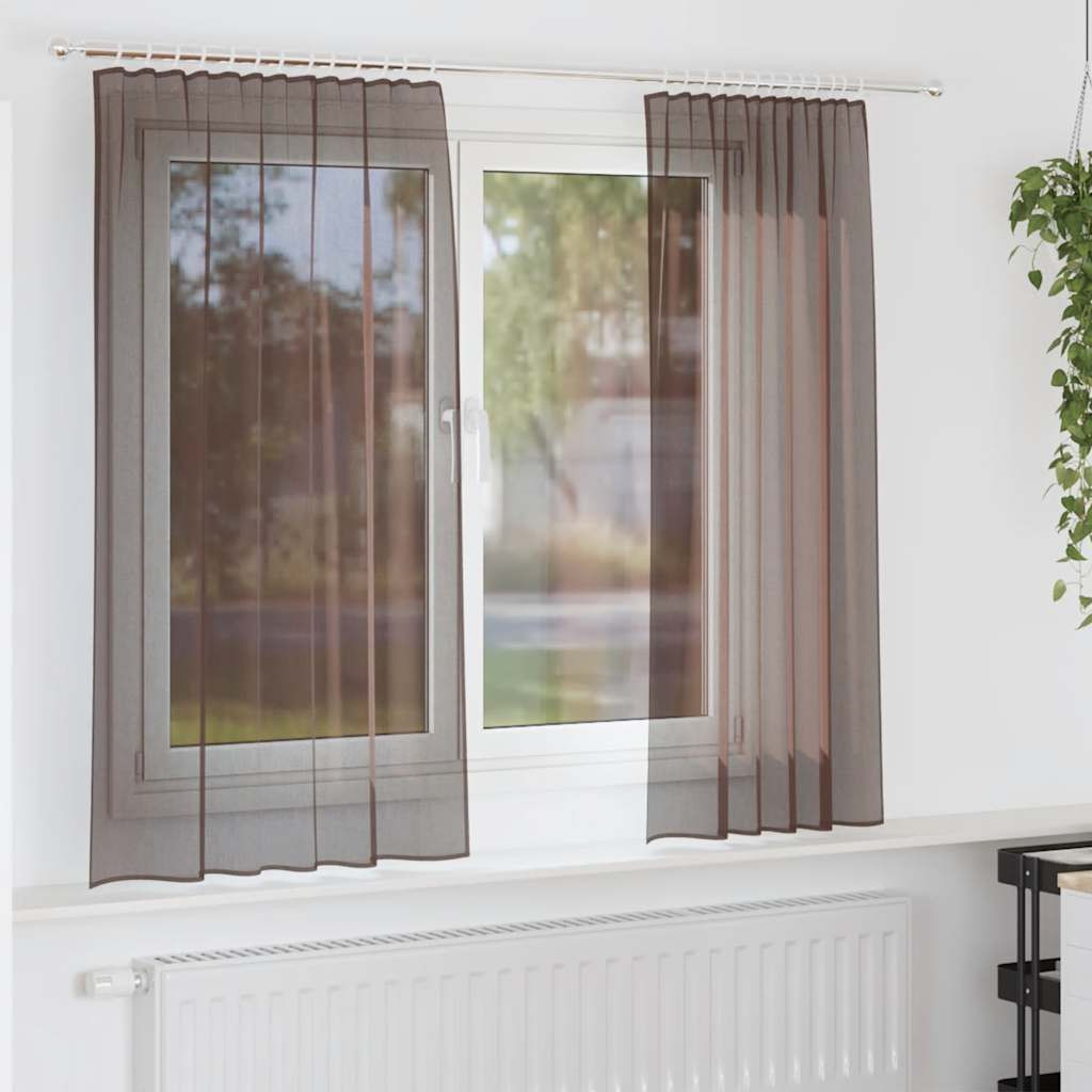 vidaXL Voile Vorhänge mit Stangentaschen 2 Stk. Braun