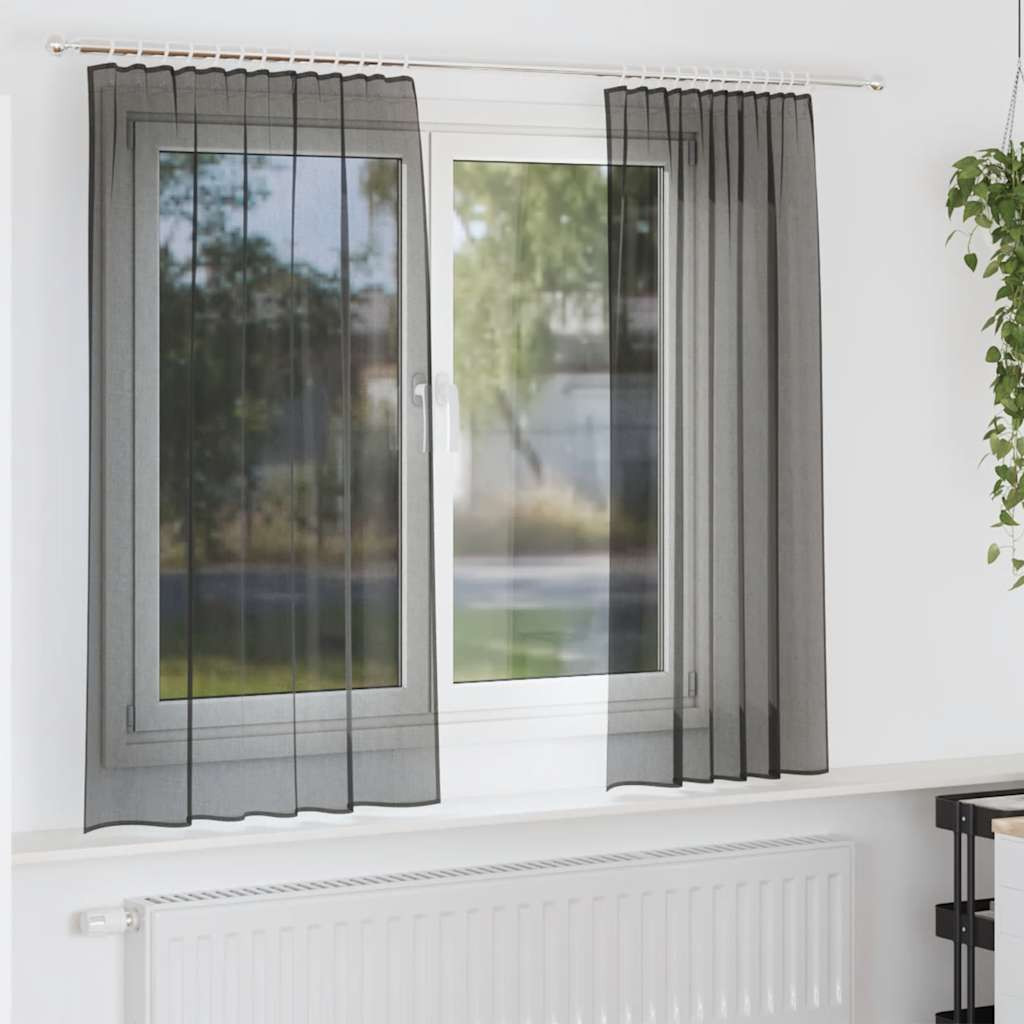 vidaXL Voile Vorhänge mit Stangentaschen 2 Stk. Schwarz