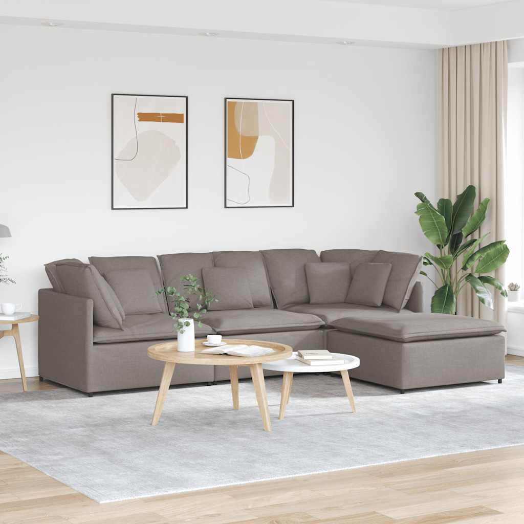 vidaXL Modulares Sofa mit Fußhocker Kissen Stoff Taupe