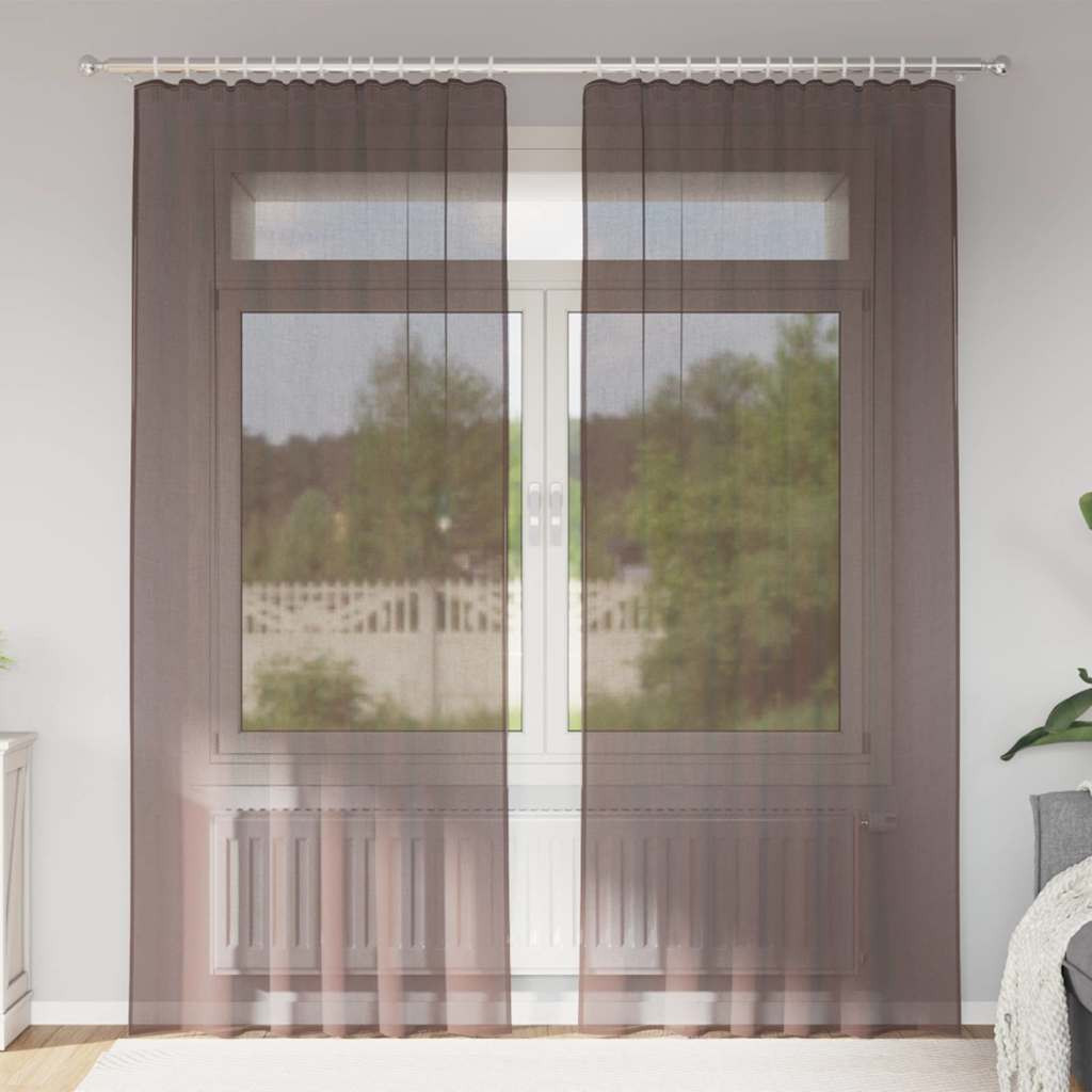 vidaXL Voile Vorhänge mit Stangentaschen 2 Stk. Braun