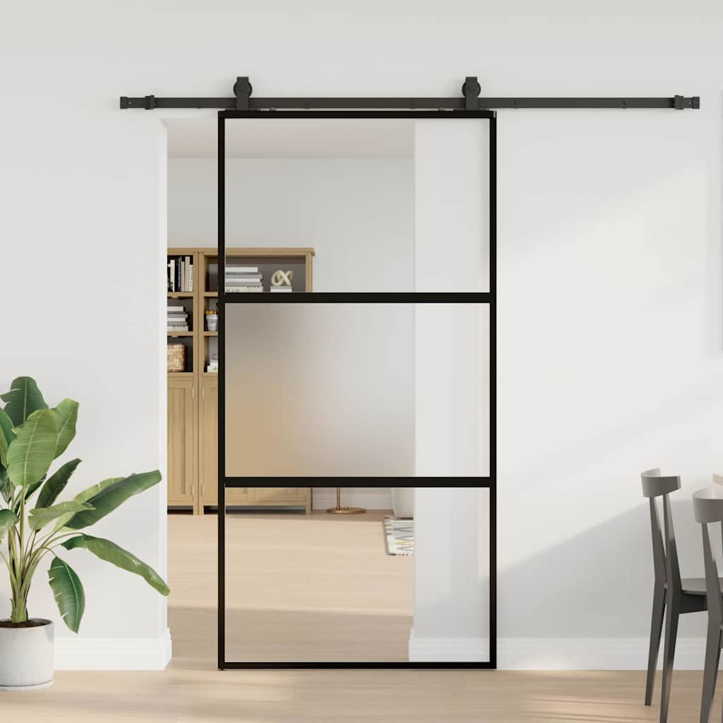 vidaXL Schiebetür mit Beschlag Schwarz 102,5x205 cm Hartglas