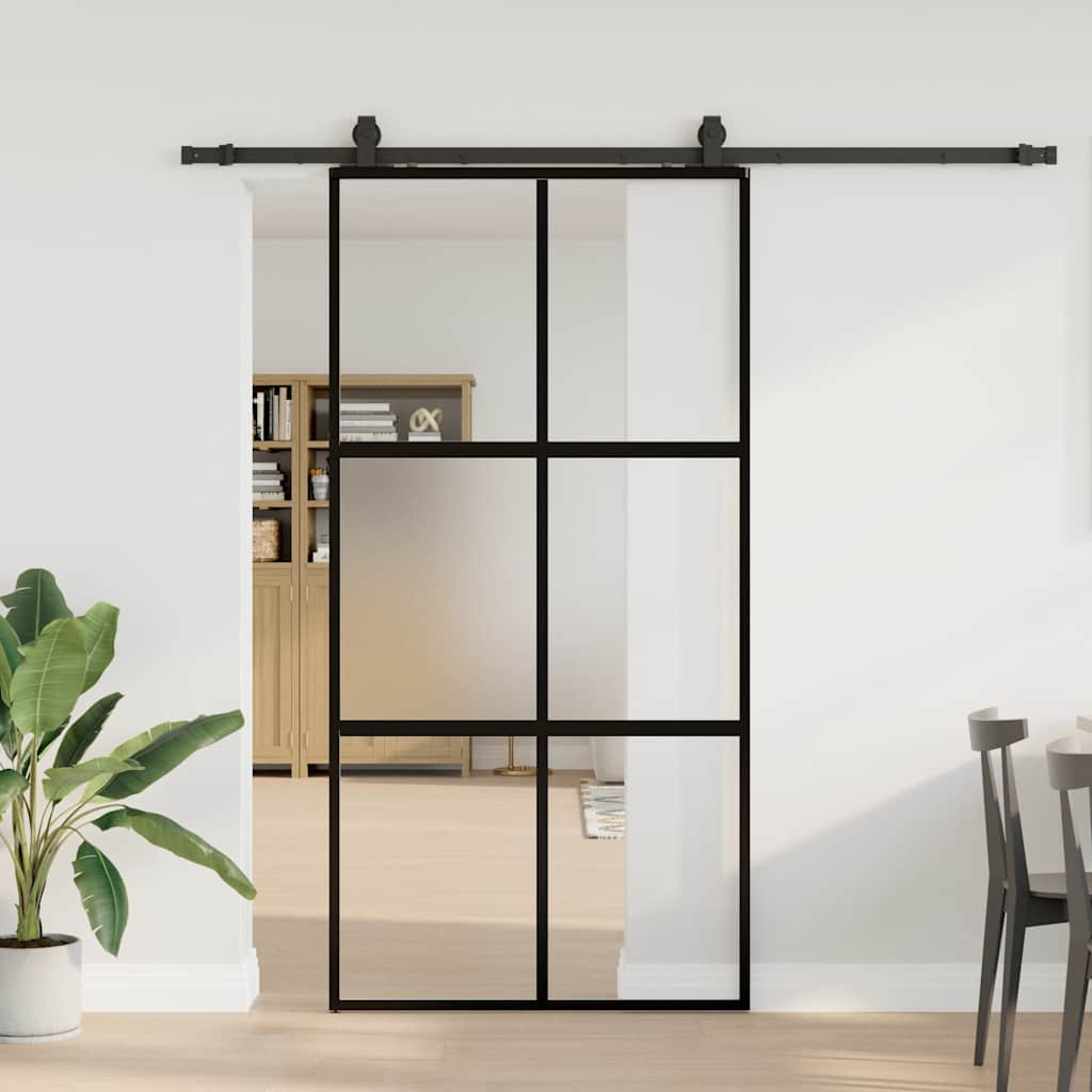 vidaXL Schiebetür mit Beschlag Schwarz 102,5x205 cm Hartglas