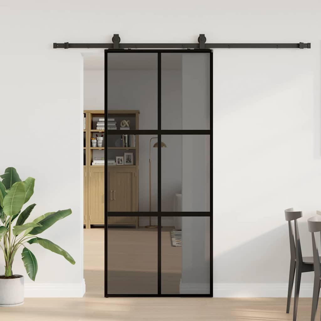 vidaXL Schiebetür mit Beschlag Schwarz 90x205 cm Hartglas