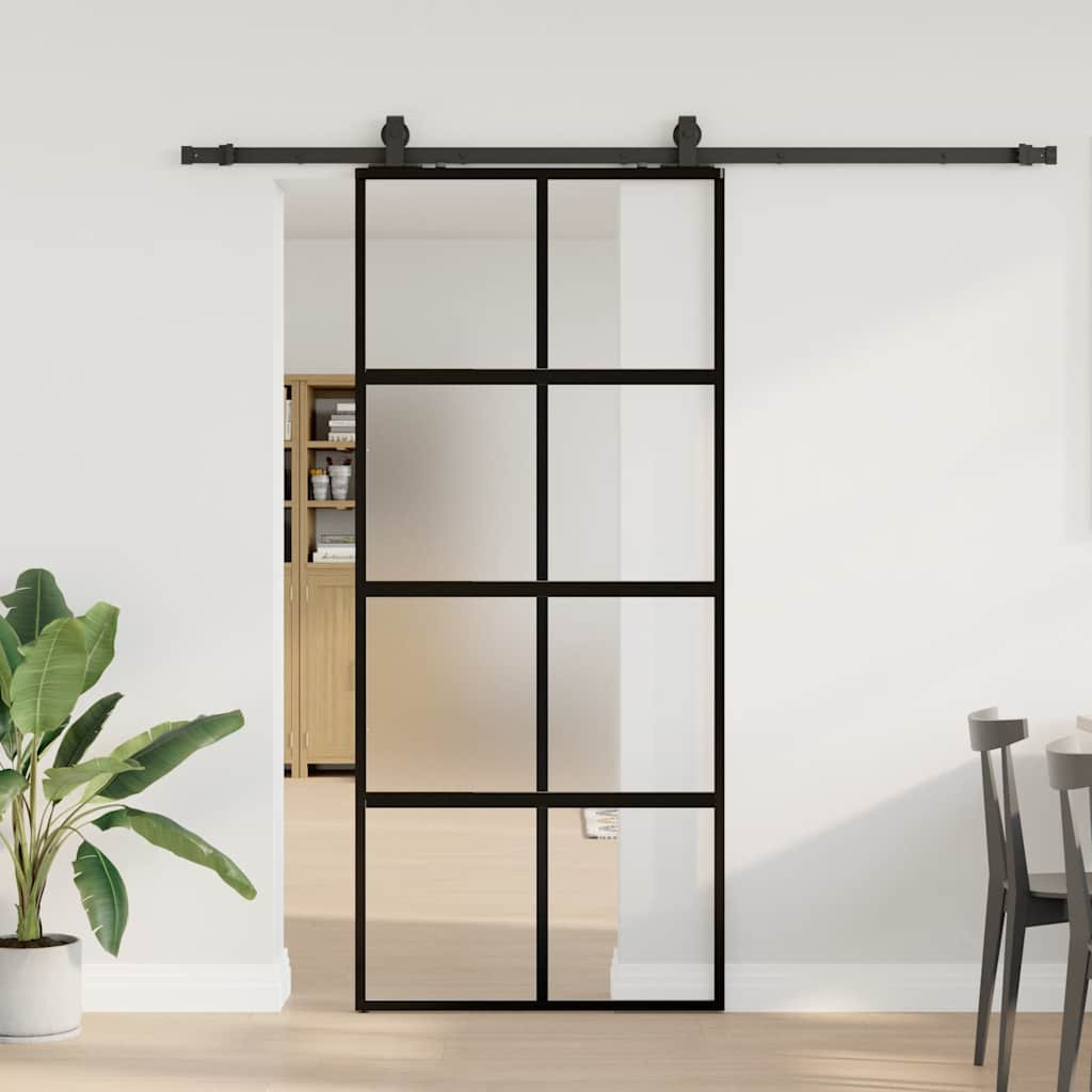 vidaXL Schiebetür mit Beschlag Schwarz 90x205 cm Hartglas