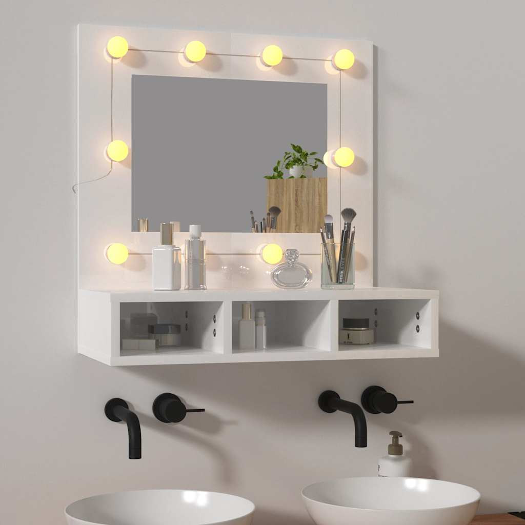 vidaXL Spiegelschrank mit LED Hochglanz-Weiß 60x31,5x62 cm