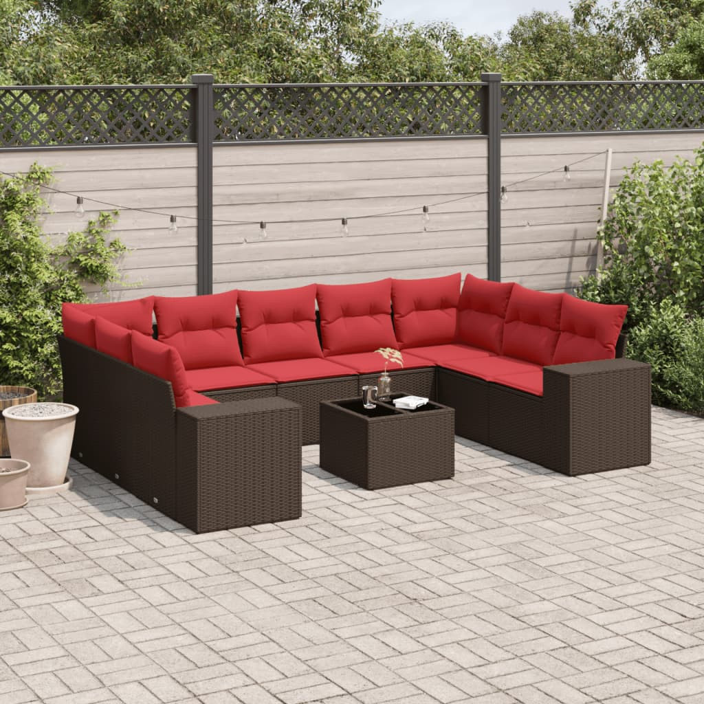vidaXL 10-teiliges Gartensofa-Set mit Kissen, braun, Polyrattan