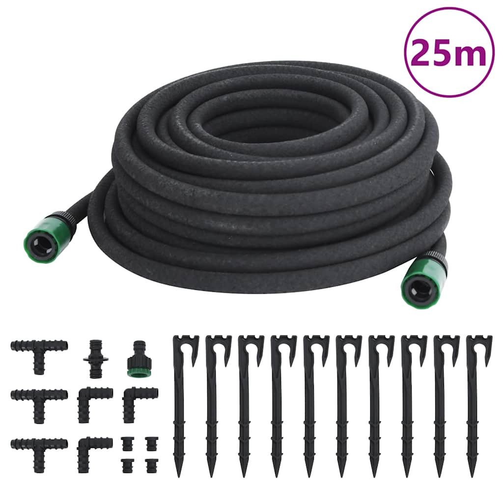 vidaXL Tropfschlauch Schwarz 0,6" 25 m Gummi