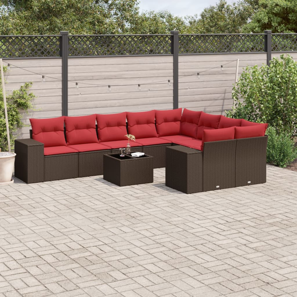 vidaXL 10-teiliges Gartensofa-Set mit Kissen, braun, Polyrattan