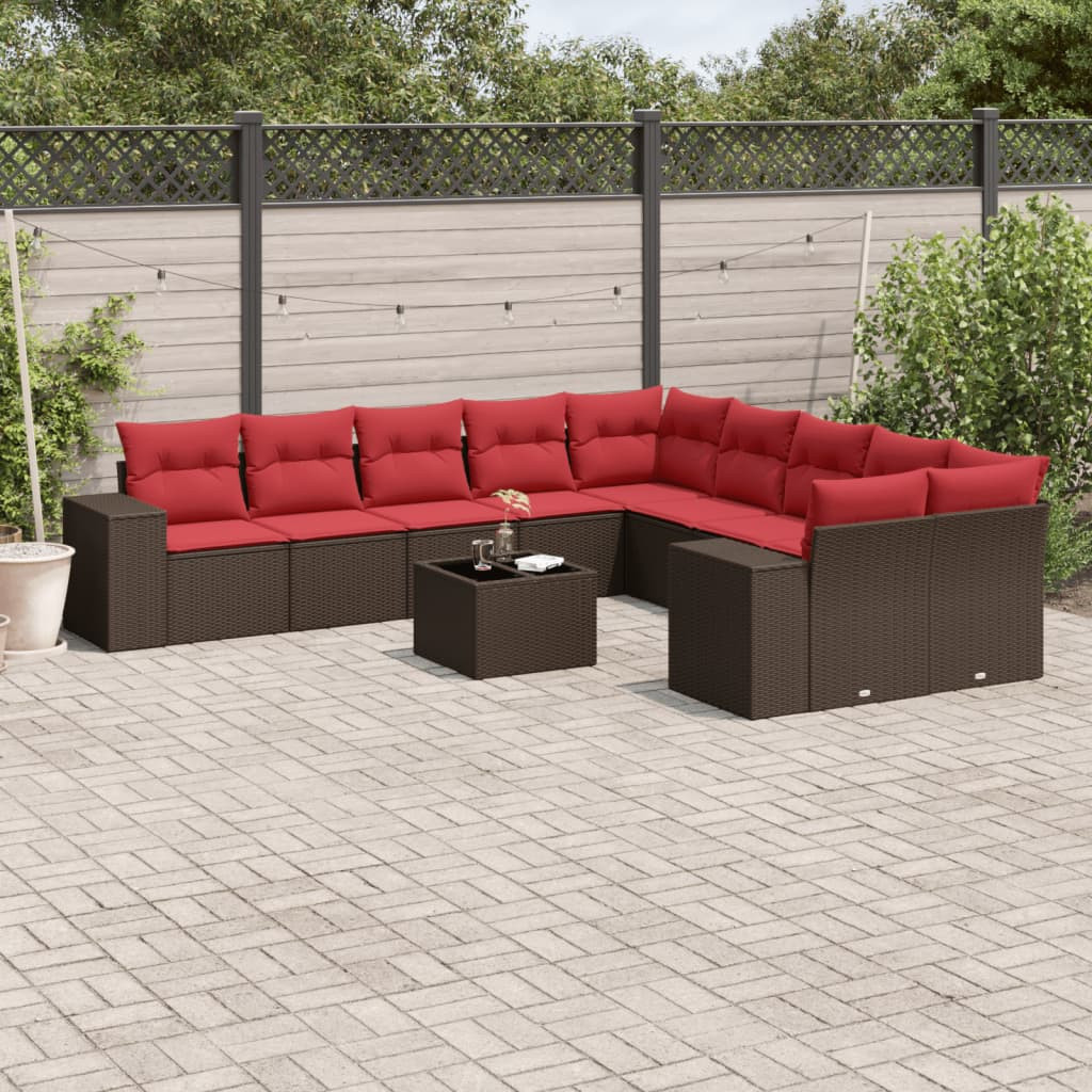 vidaXL 11-teiliges Gartensofa-Set mit Kissen, braun, Polyrattan
