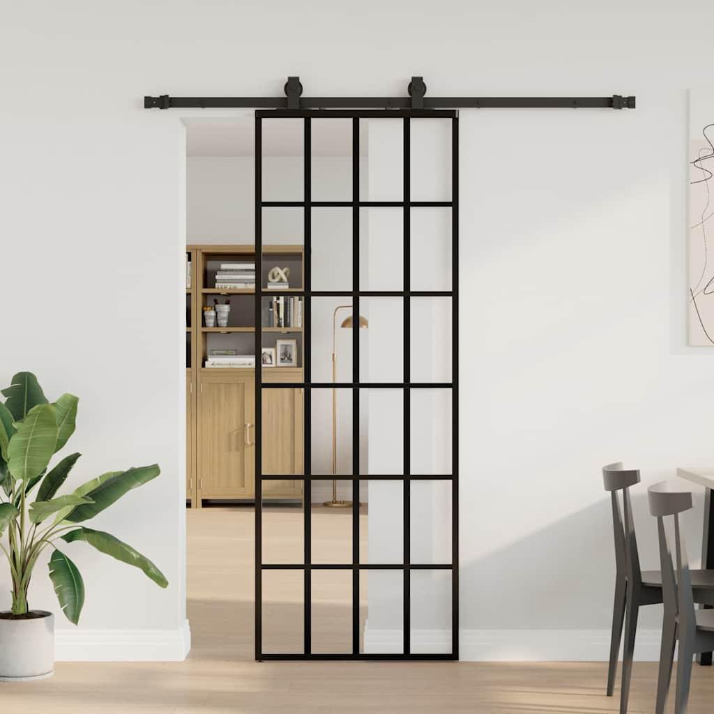 vidaXL Schiebetür mit Beschlag Schwarz 76x205 cm ESG-Glas