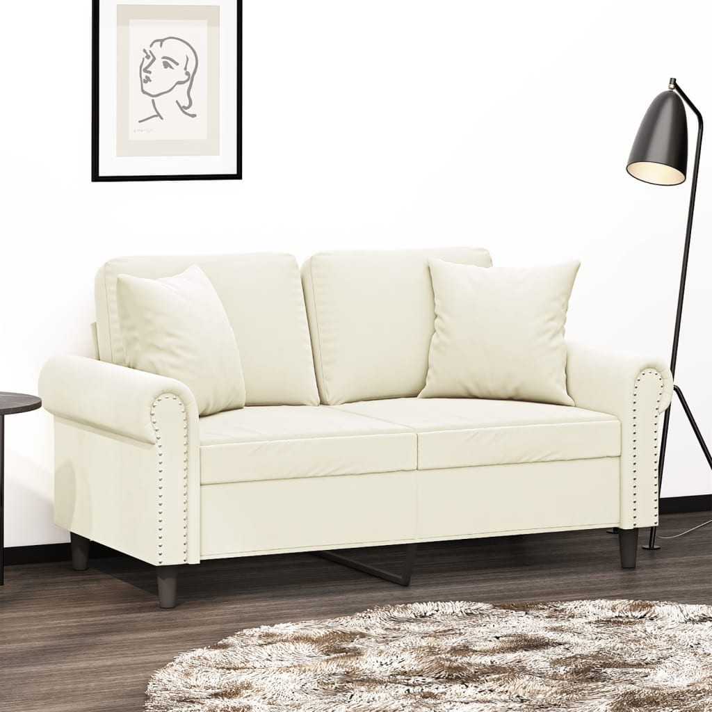 vidaXL 2-Sitzer-Sofa mit Zierkissen Creme 120 cm Samt