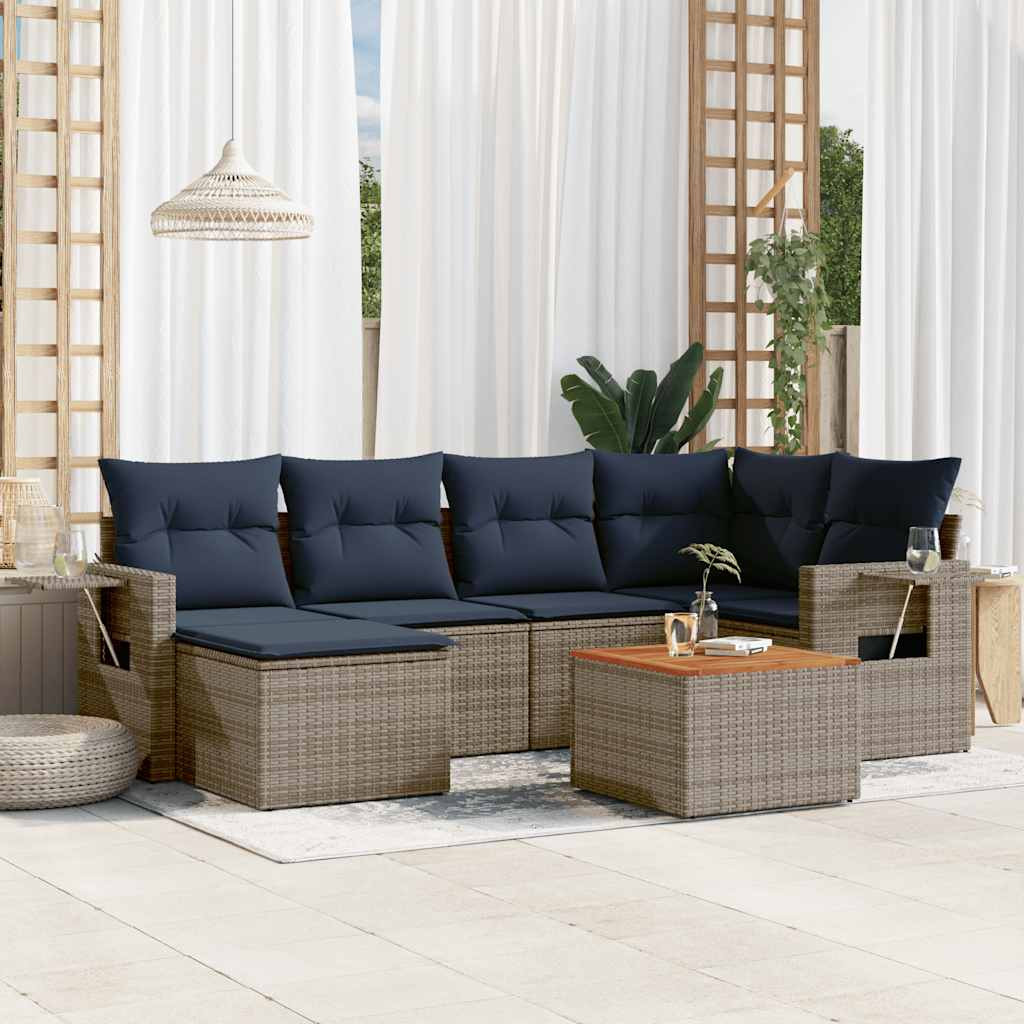 vidaXL 7-teiliges Gartensofa-Set mit Kissen, grau, Polyrattan