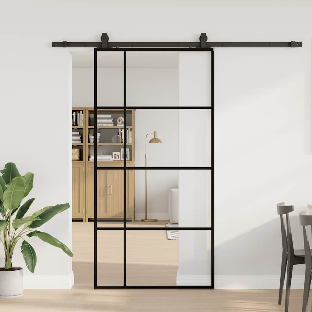 vidaXL Schiebetür mit Beschlag Schwarz 102,5x205 cm ESG-Glas