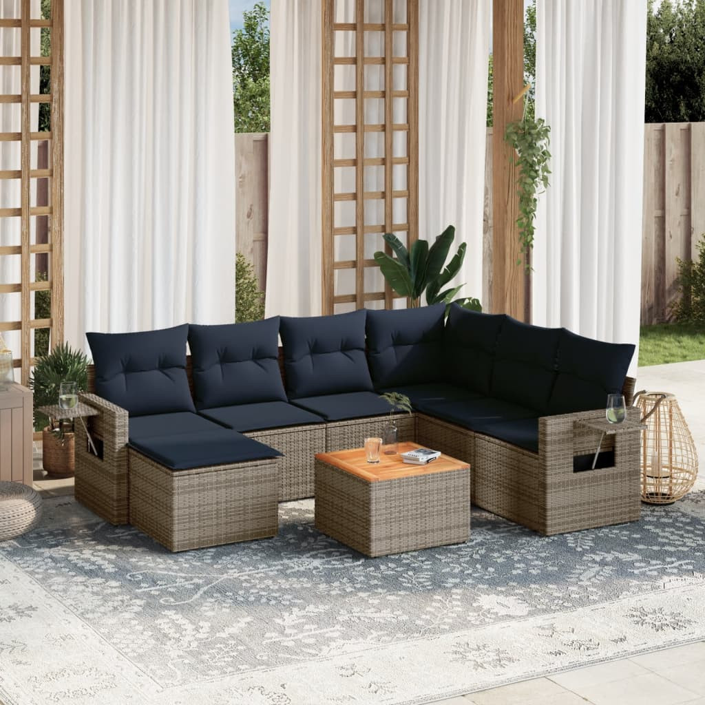 vidaXL 8-teiliges Gartensofa-Set mit Kissen, grau, Polyrattan