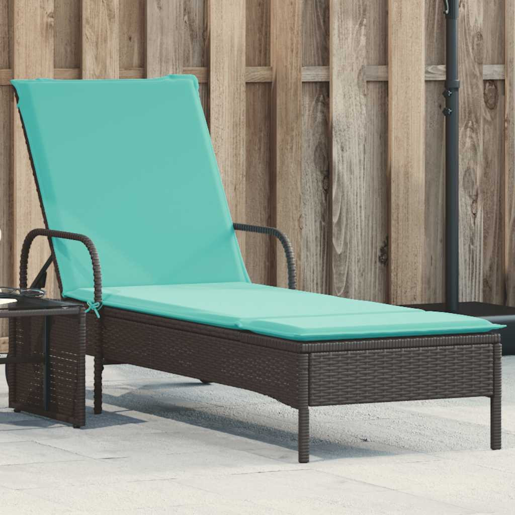 vidaXL Sonnenliege mit Rollen und Kissen Schwarz Poly Rattan