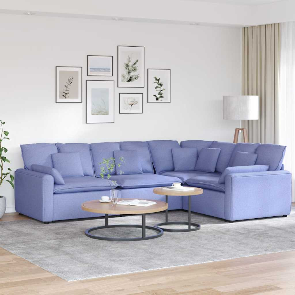 vidaXL Modulares Sofa mit Kissen Stoff Jeansblau