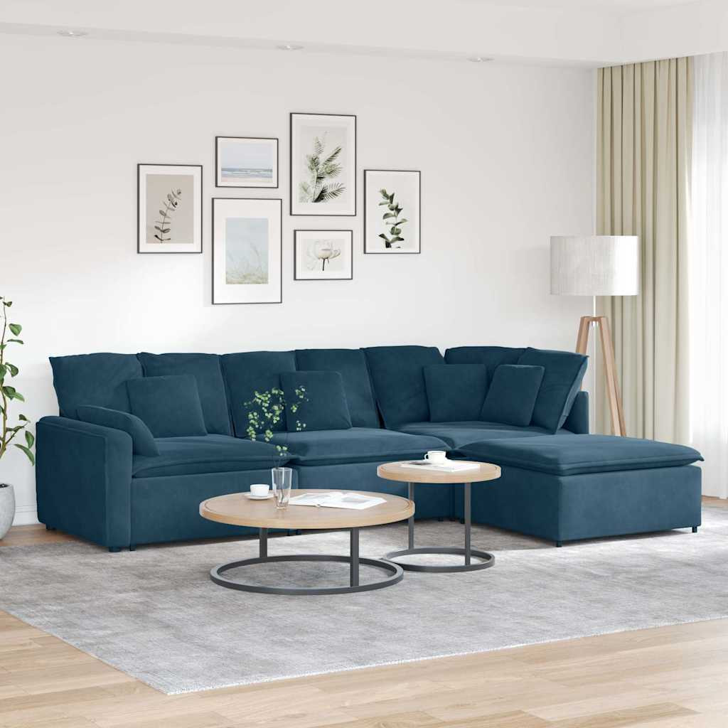 vidaXL Modulares Sofa mit Fußhocker Kissen Samt Blau