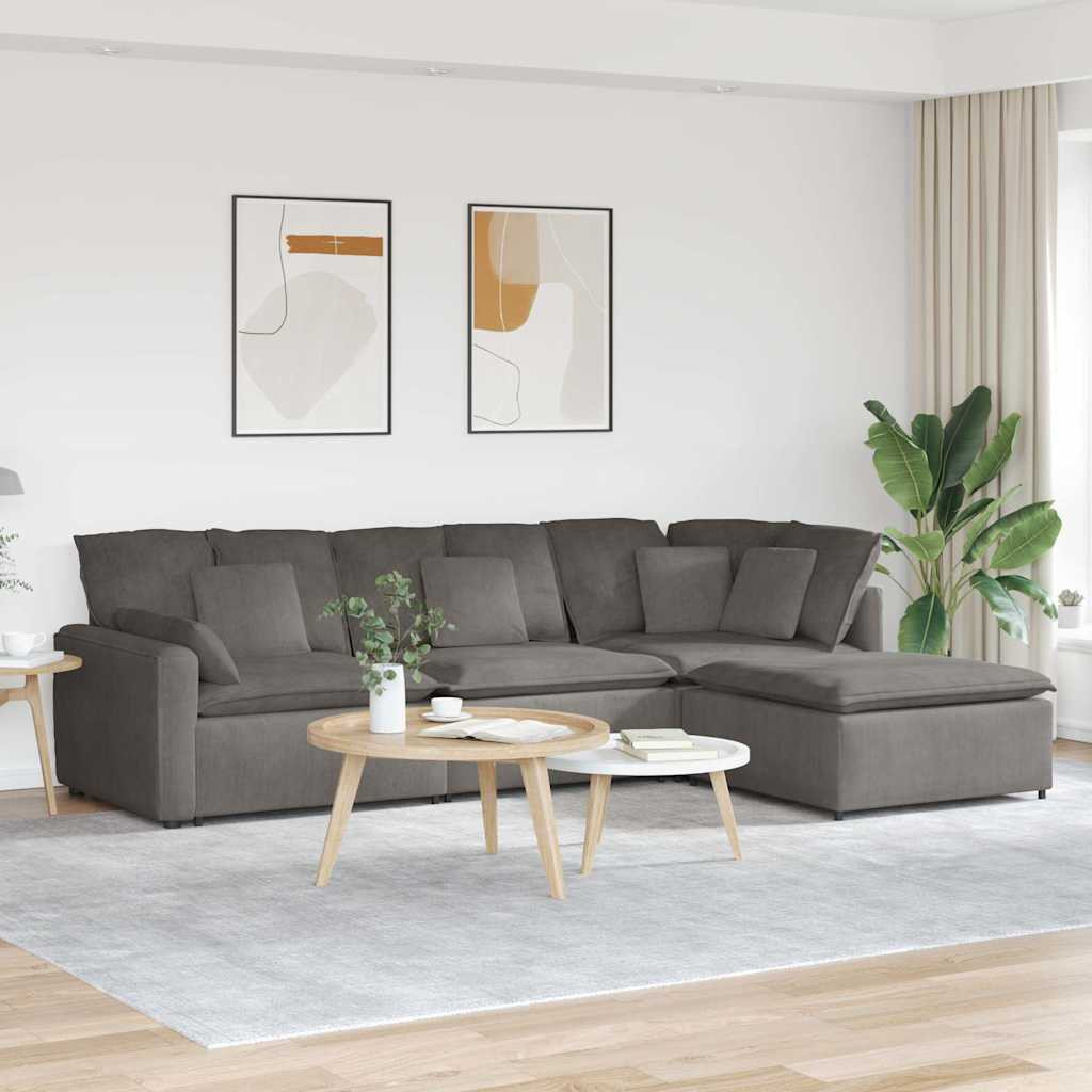 vidaXL Modulares Sofa mit Fußhocker Kissen Cordstoff Hellgrau