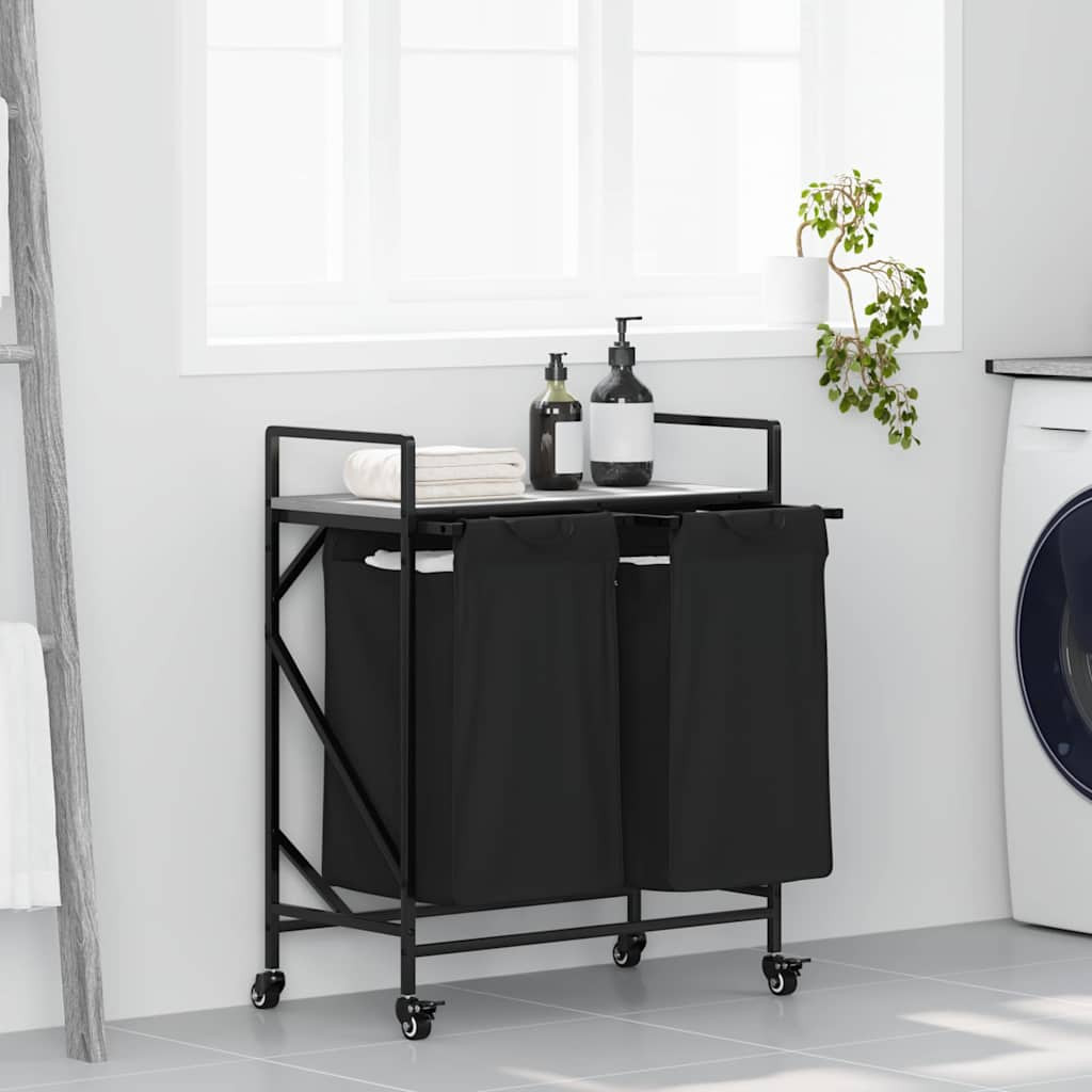 vidaXL Wäschekorb 2 Fächer mit Rollen Grau Sonoma
