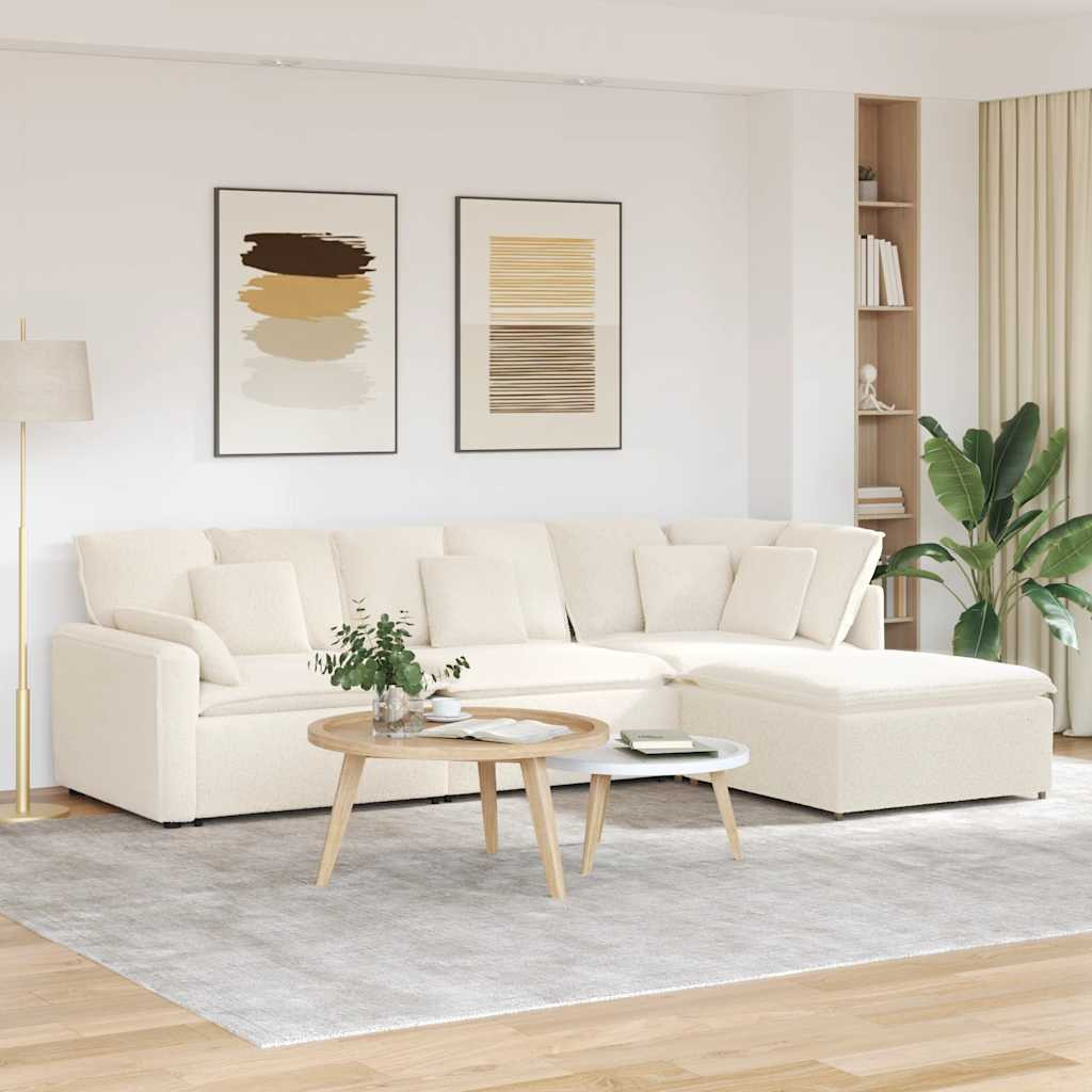 vidaXL Modulares Sofa mit Hocker Kissen Stoff in Lammwolloptik Creme