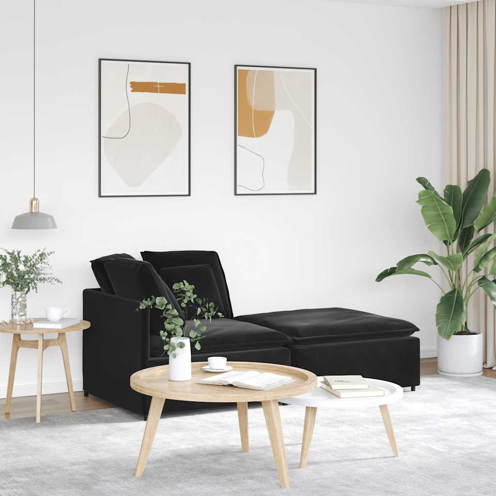 vidaXL Modulares Sofa mit Fußhocker Kissen Samt Schwarz