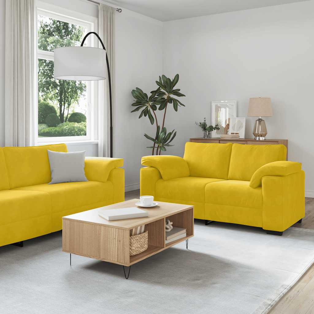 vidaXL 3-tlg. Sofagarnitur mit Kissen Gelb Samt
