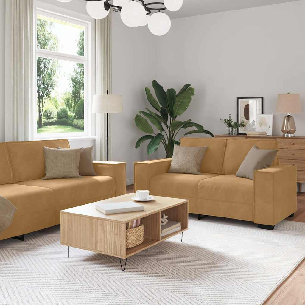 vidaXL 3-tlg. Sofagarnitur mit Kissen Braun Samt
